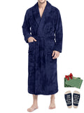 Weekease Fleece Robe for Men V Neck Long Sleeve Bathroben Comfort Pajamas