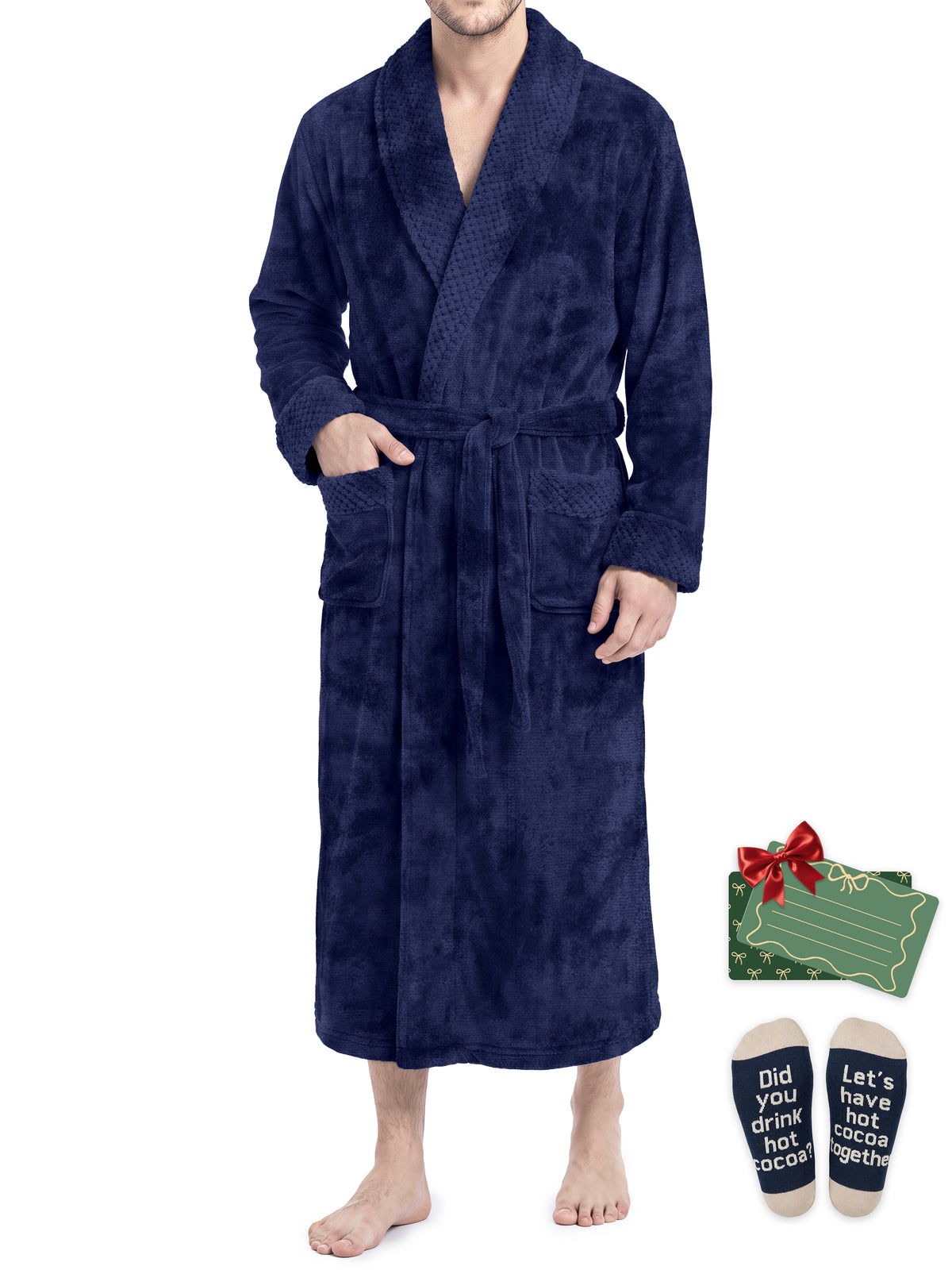 Weekease Fleece Robe for Men V Neck Long Sleeve Bathroben Comfort Pajamas