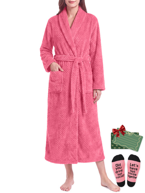 Weekease Flannel Robe for Woman V Neck Long Sleeve Bathroben comfortable Pajamas Tattersall Nightwear