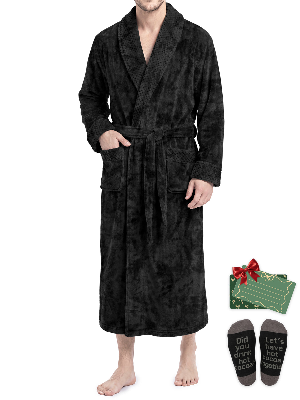 Weekease Fleece Robe for Men V Neck Long Sleeve Bathroben Comfort Pajamas