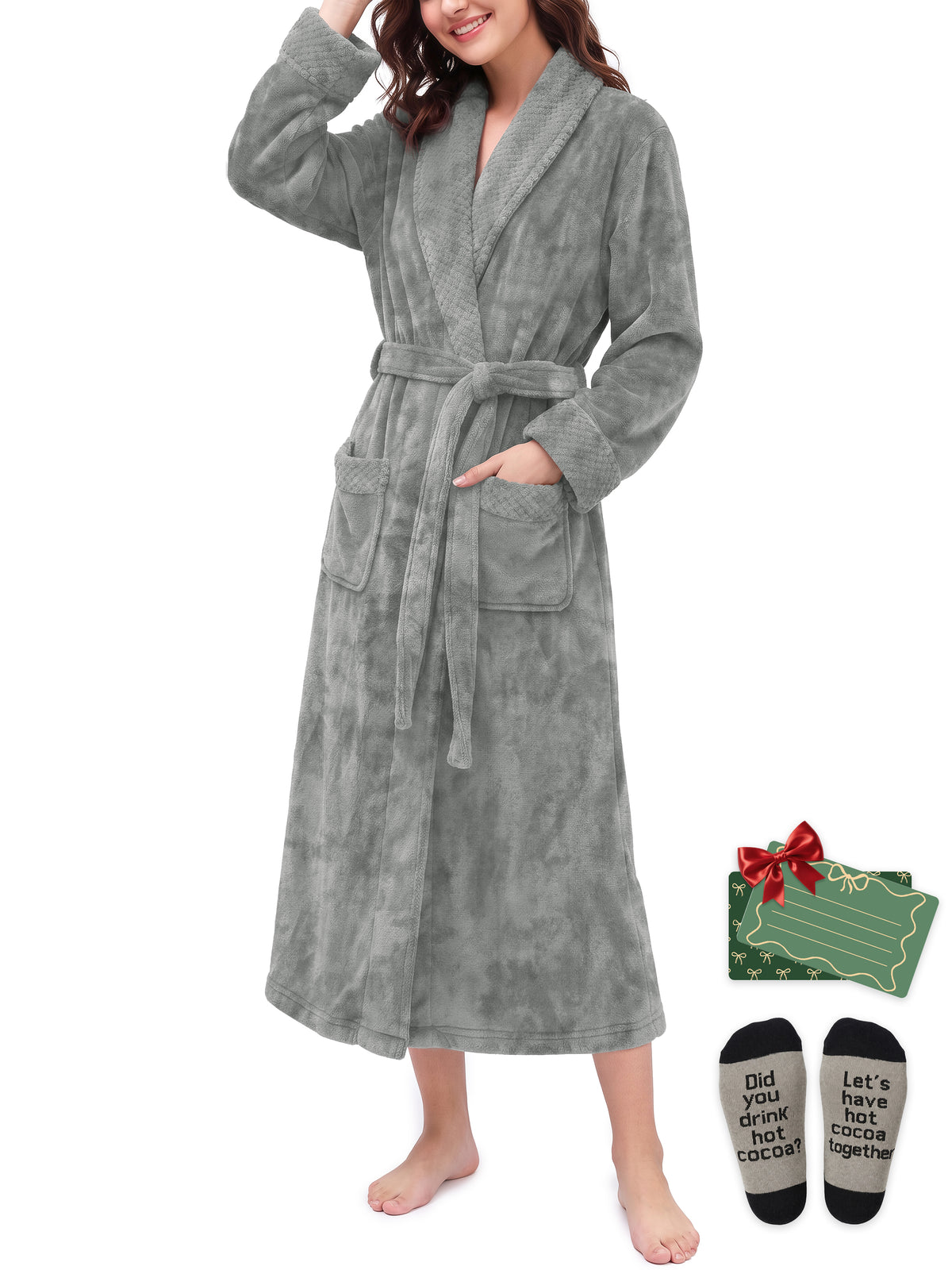 Weekease Flannel Robe for Woman V Neck Long Sleeve Bathroben comfortable Pajamas Tattersall Nightwear