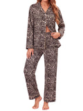 Weekease Two Piece Pajamas for Women Set Button Down Long Sleeve Tops Long Pants Printed Sleepwear Fall Nightwear with Pockets