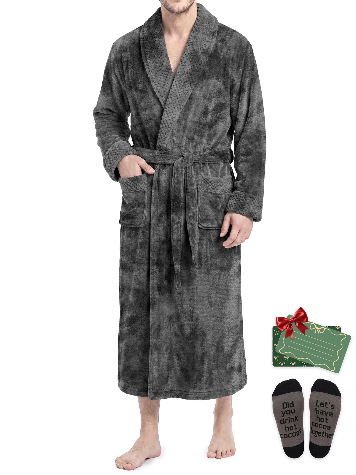 Weekease Fleece Robe for Men V Neck Long Sleeve Bathroben Comfort Pajamas