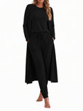 Weekease 3 Piece Sets for Women Crew Neck Tank Pockets Drawstring Pant Long Sleeve Cardigan Comfy Pajama
