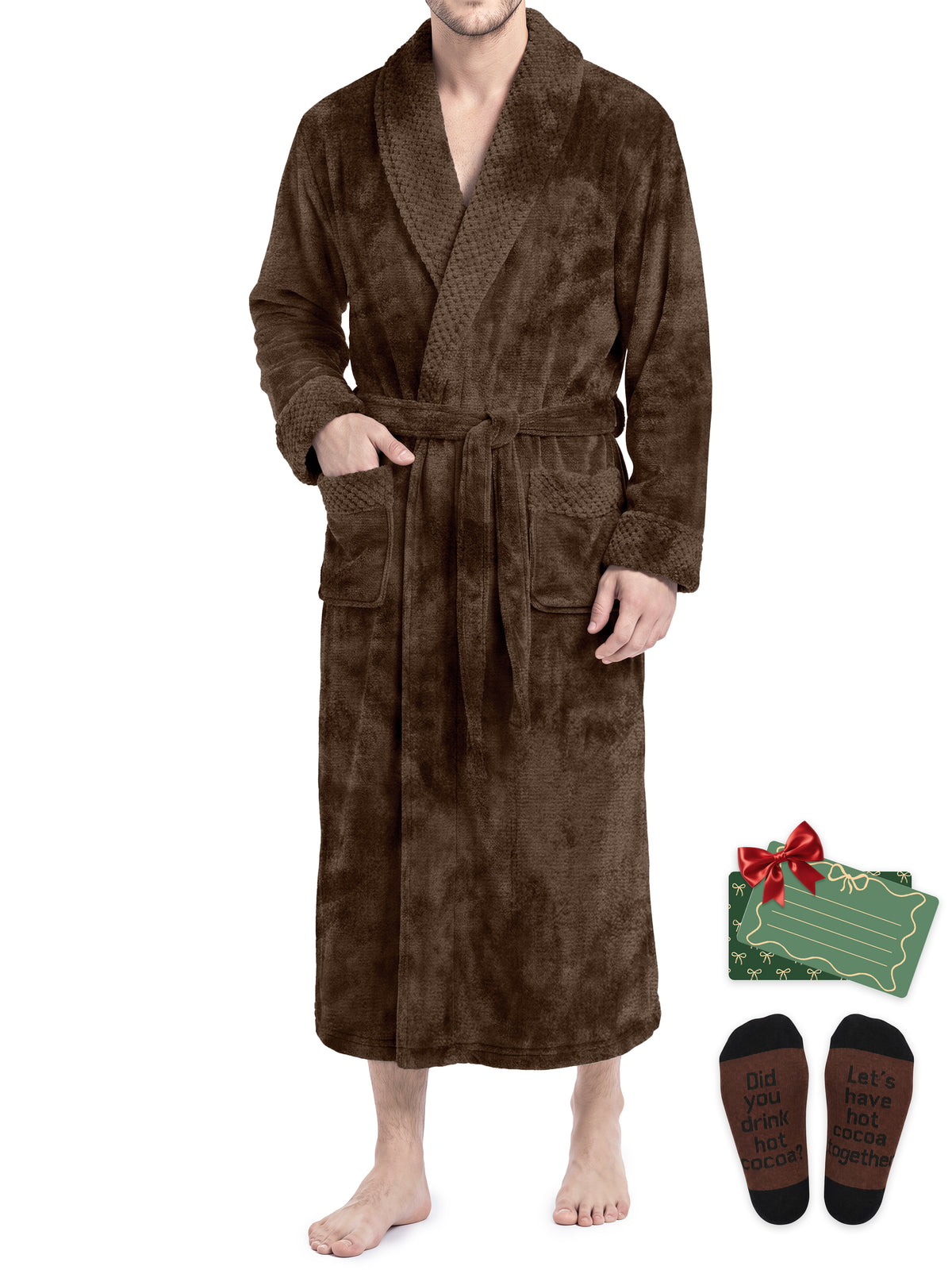 Weekease Fleece Robe for Men V Neck Long Sleeve Bathroben Comfort Pajamas