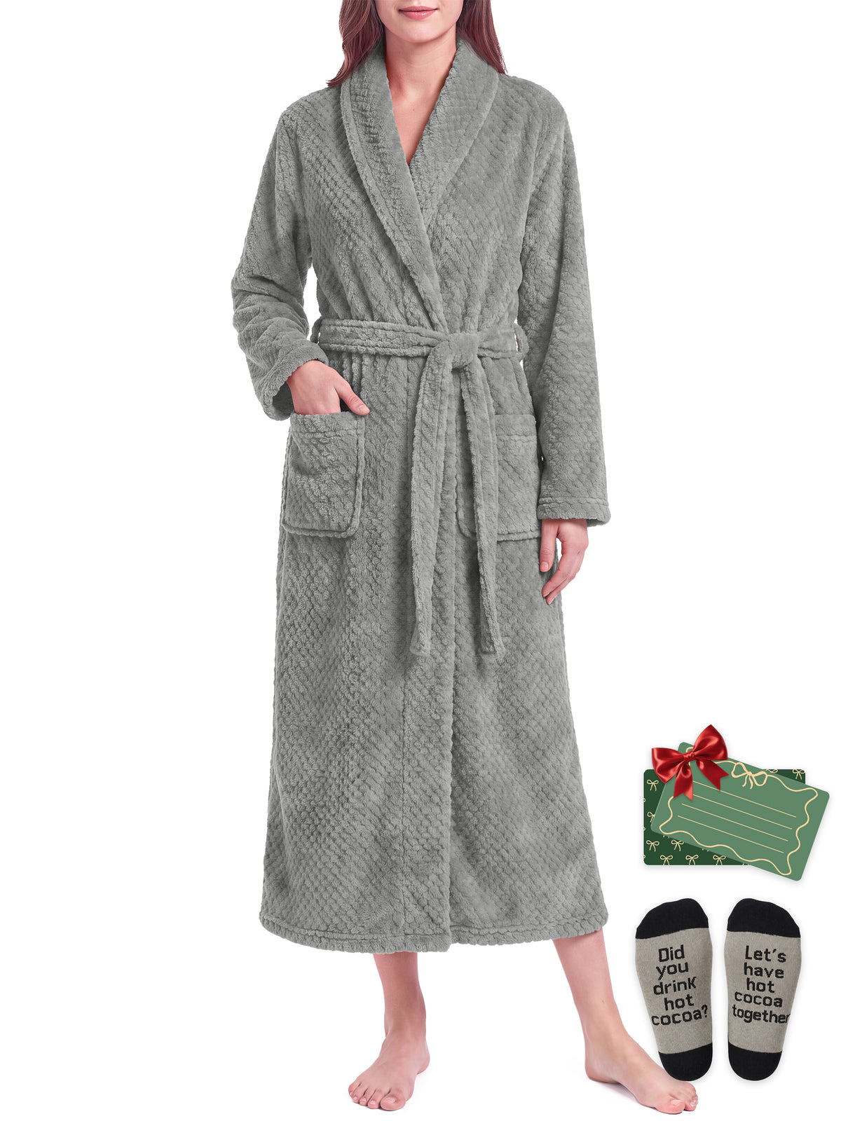 Weekease Flannel Robe for Woman V Neck Long Sleeve Bathroben comfortable Pajamas Tattersall Nightwear